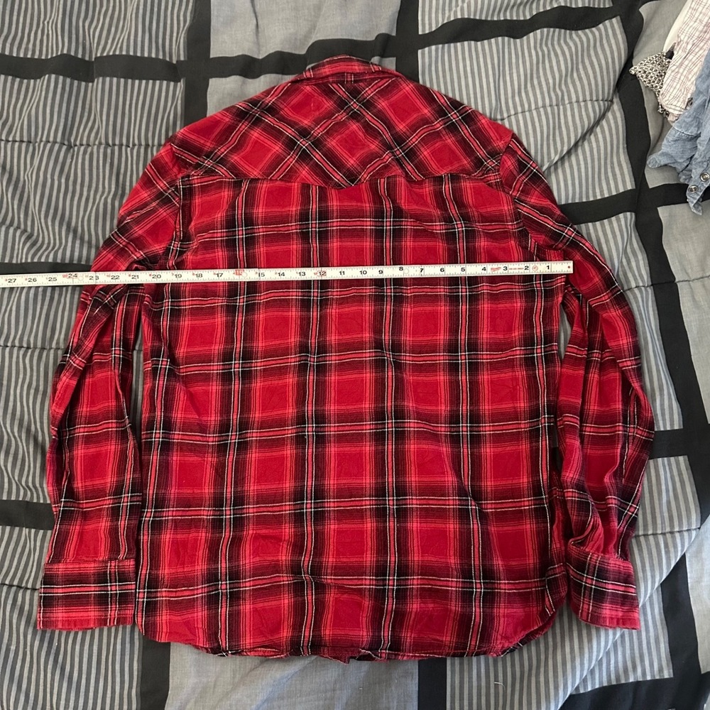 Vintage Roebuck & Co. Red Plaid Pearl Snap Flannel Shirt Western Medium - Picture 4 of 4